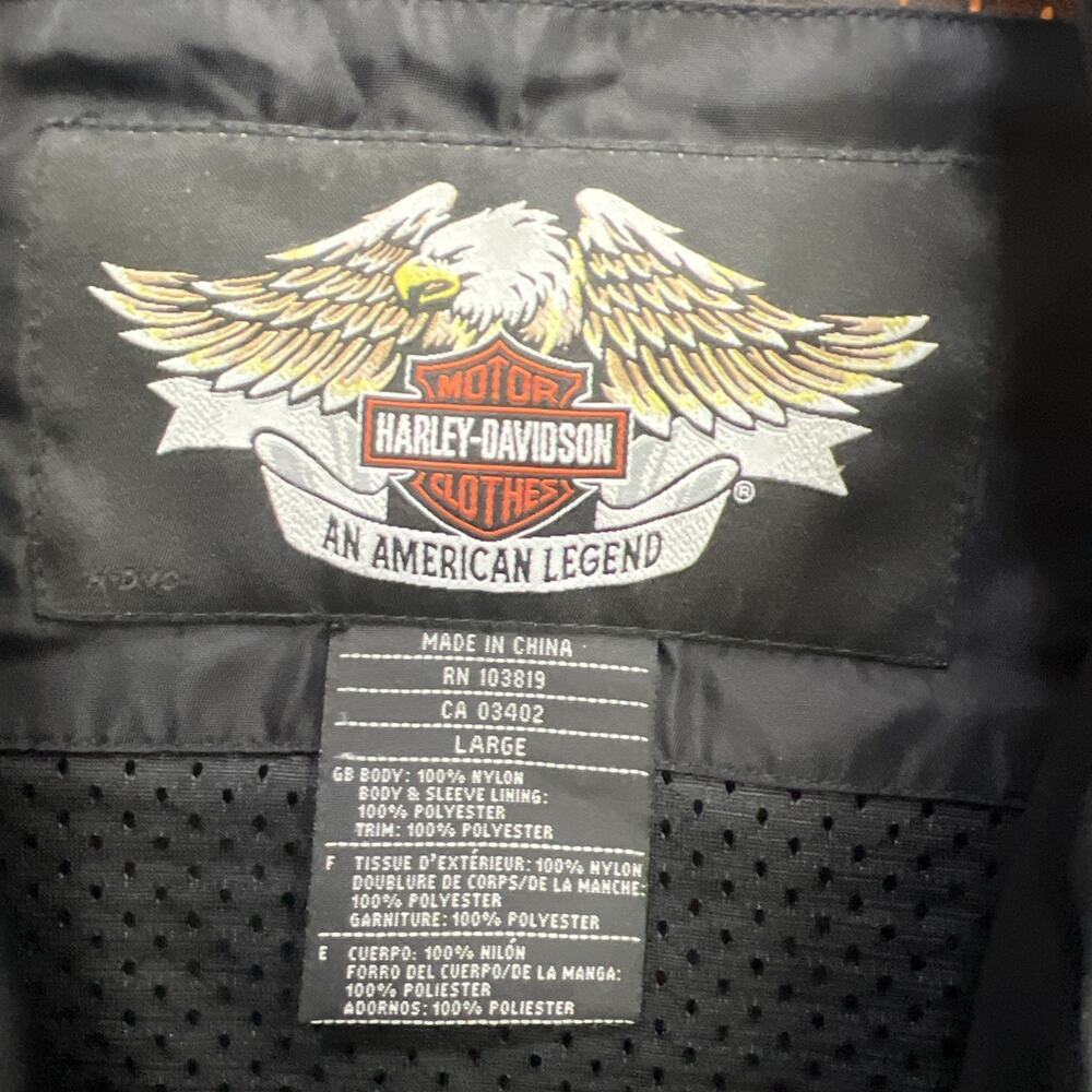 Harley Davidson Motorcycle Riding Jacket Mens L Black Orange Nylon Bomber Zip - Picture 5 of 10